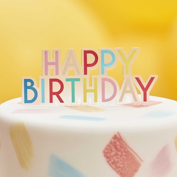 Torten Topper aus Acryl - Happy Birthday - Farbig